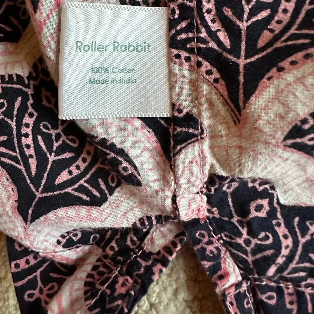 Roller Rabbit Print Cotton Button Down Pajama Top in Blue Pink Medium